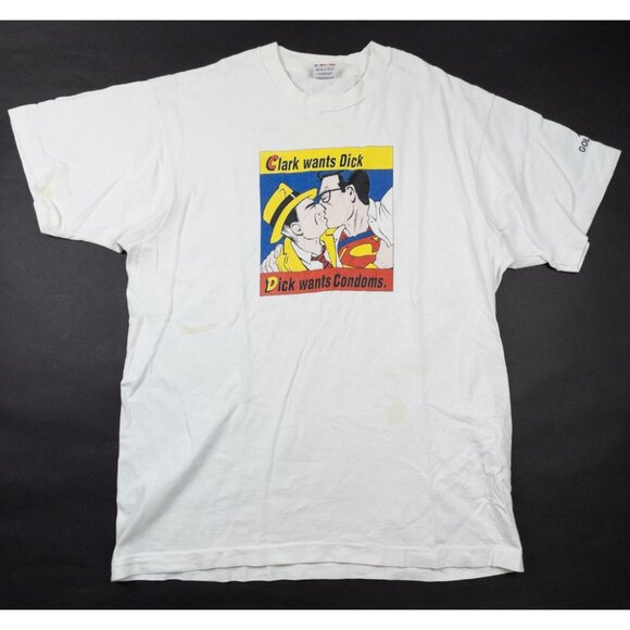 Clark Wants Dick Vintage T-Shirt Mens XL Act Up Golden Gate Graphic Tee 90s USA - Picture 2 of 14
